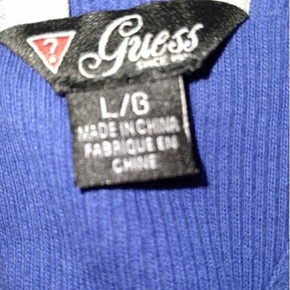 Guess Vintage Ribbed Rhinestone Logo Y2K Blue Racerback Tank Top - Picture 3 of 3